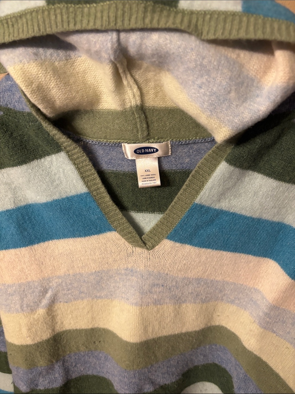 Old Navy V-Neck Striped Sweater in Green, Blue & Cream